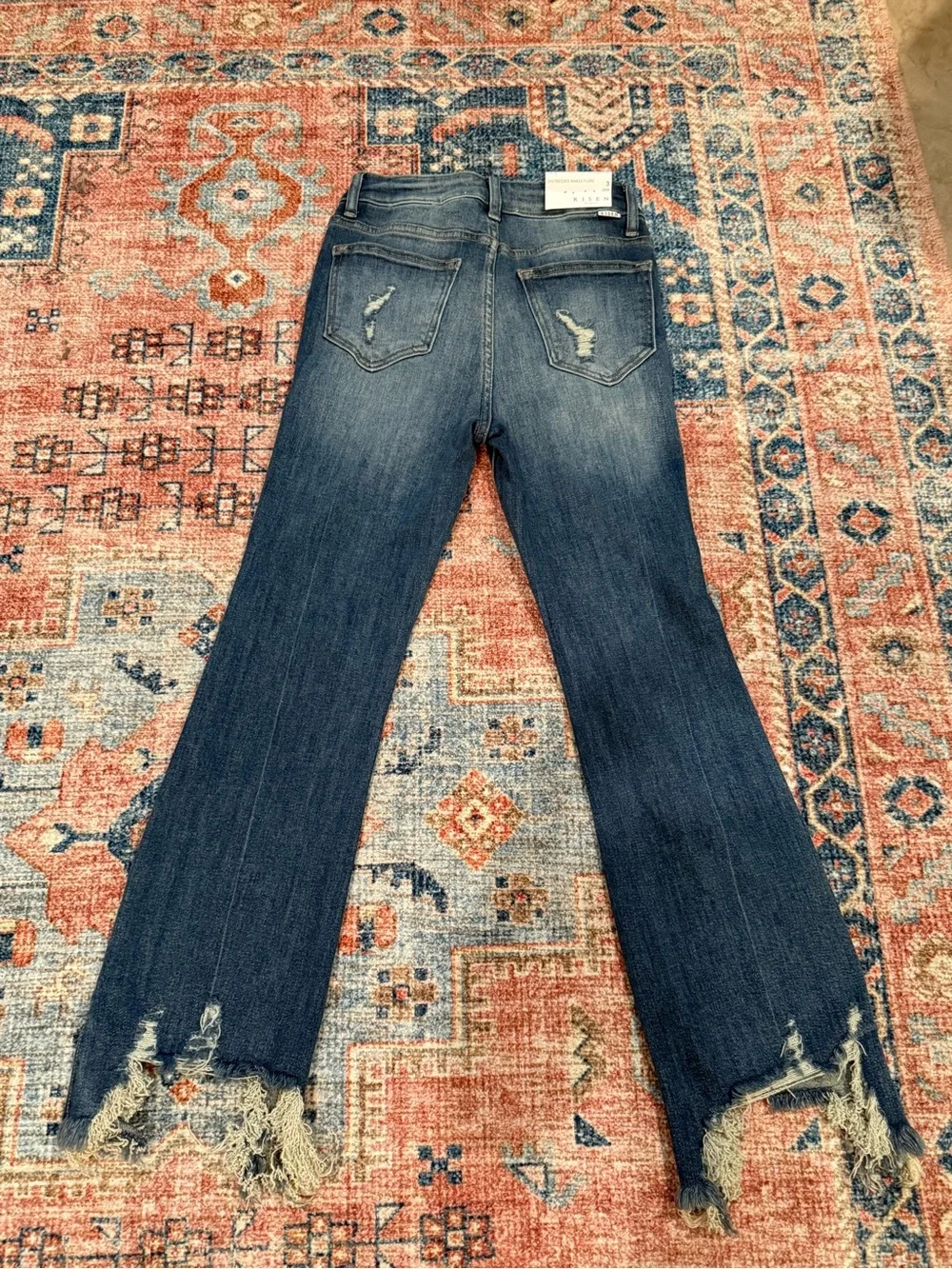 Women's Distressed Dark Blue Flare Jeans